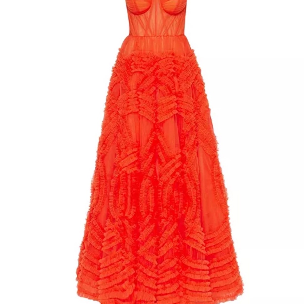 Elegant Orange Maxi Dress with Sheer Corset Bodice - Picture 5 of 10
